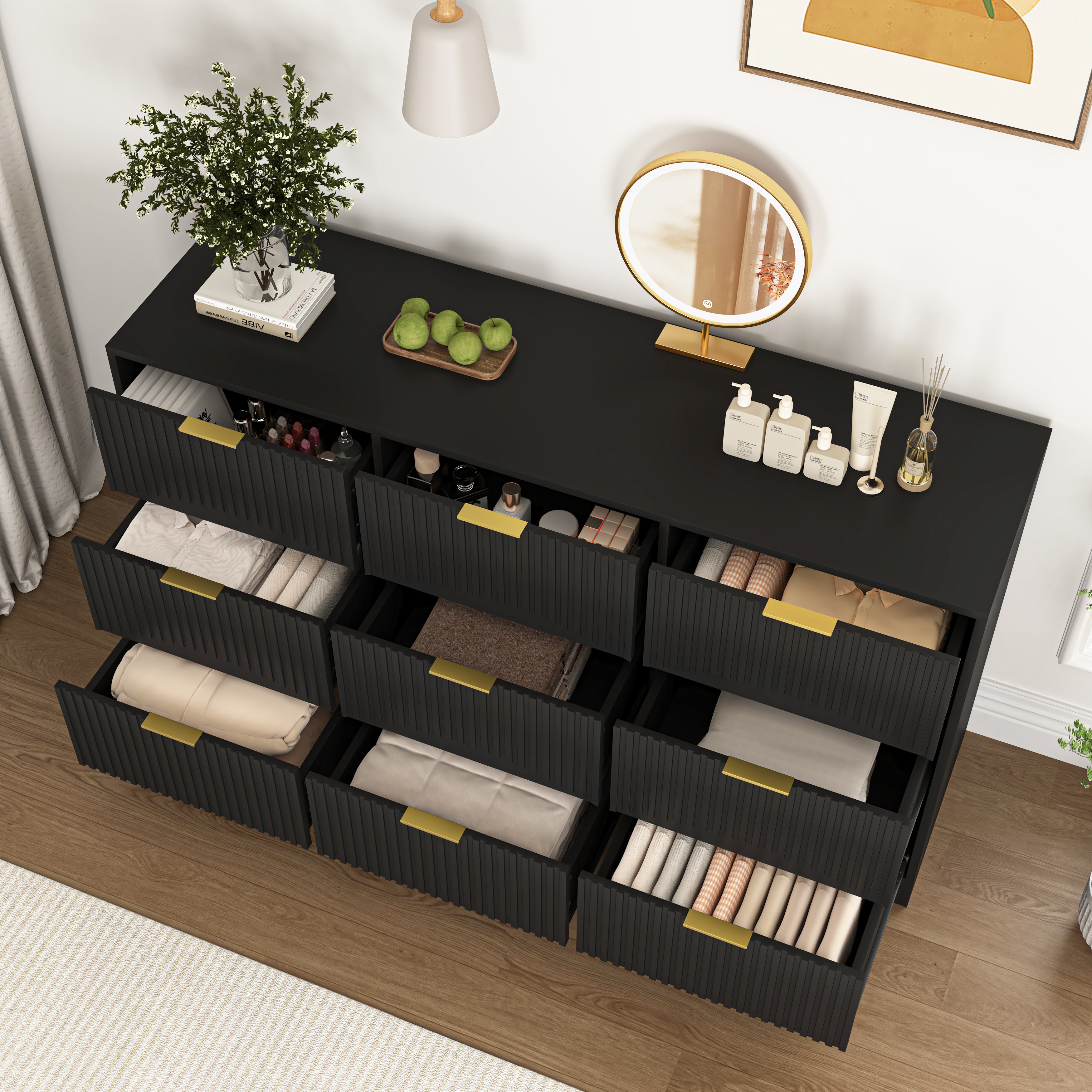 [USA Local Stock] 9 Drawer Dresser 63" Large Deep Chest of Wooden Dresser Storage Cabinet Fast Shipping From US 1 Piece MOQ