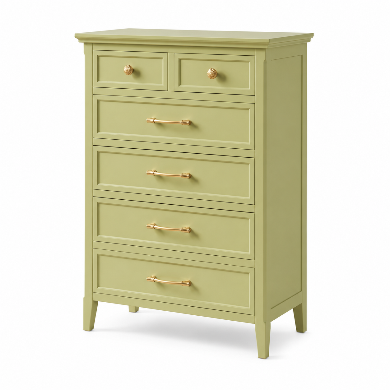 French Vintage Sage Green Chest of Drawers High Capacity Solid Wood Bedroom Storage Cabinet Custom Color Dresser