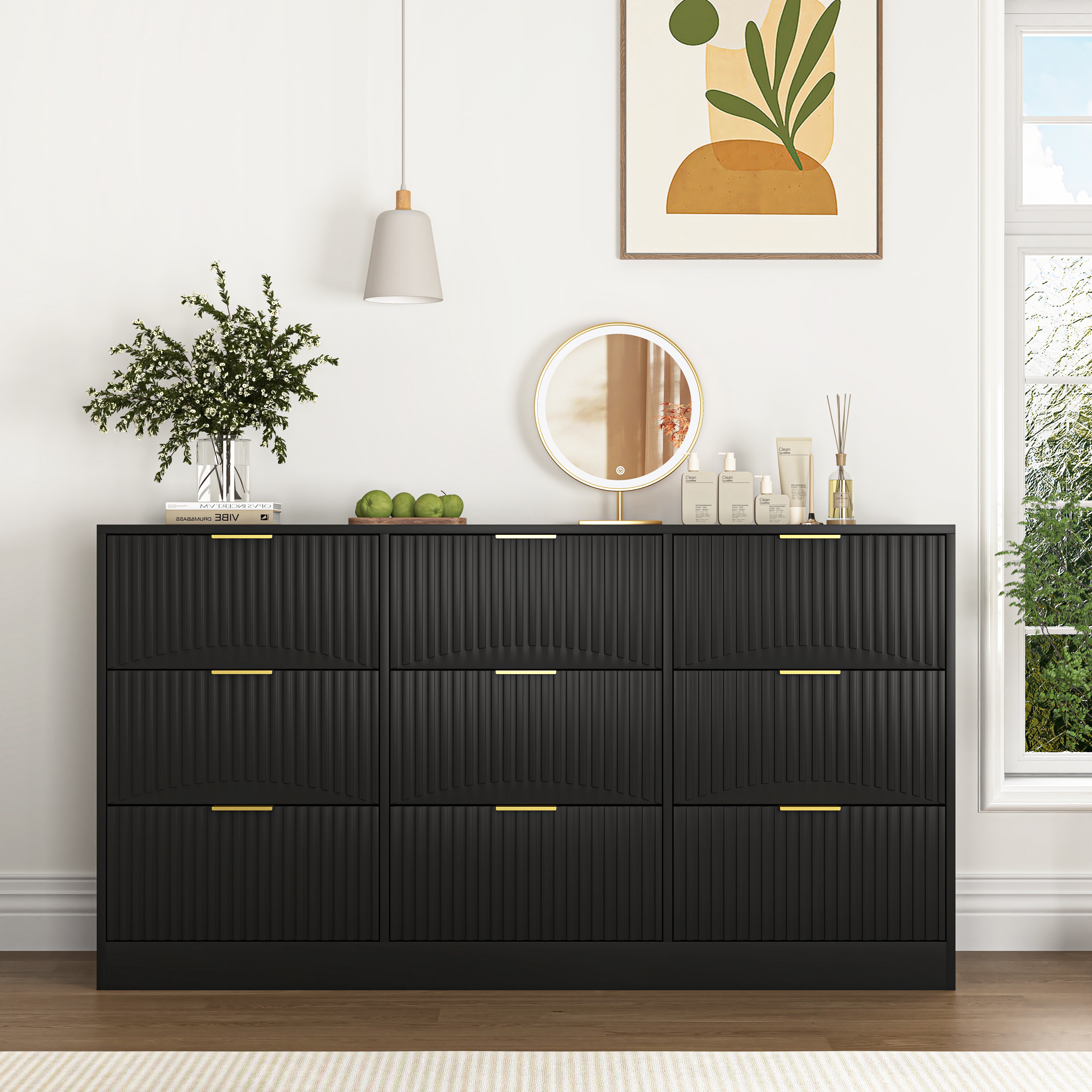 Black 9 Drawer Dresser Detail 6