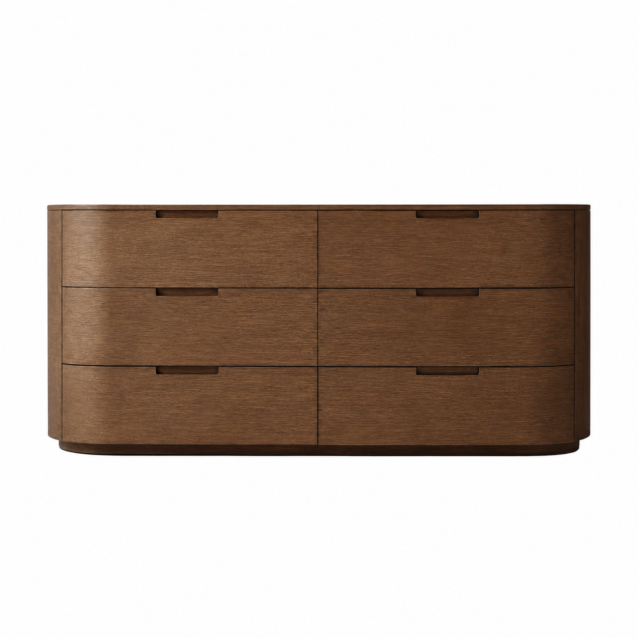 Modern Luxury Curved Walnut Dresser 6-Drawer Chest of Drawers with Recessed Handles for Master Bedroom Villa Project