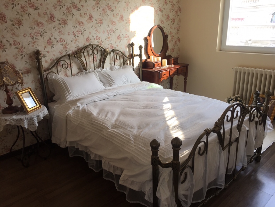 Modern 1.5 White Princess Ironwork Bedframe High-Grade European 1.8 m Double Bed Durable Metal Frame Portable for Bedroom