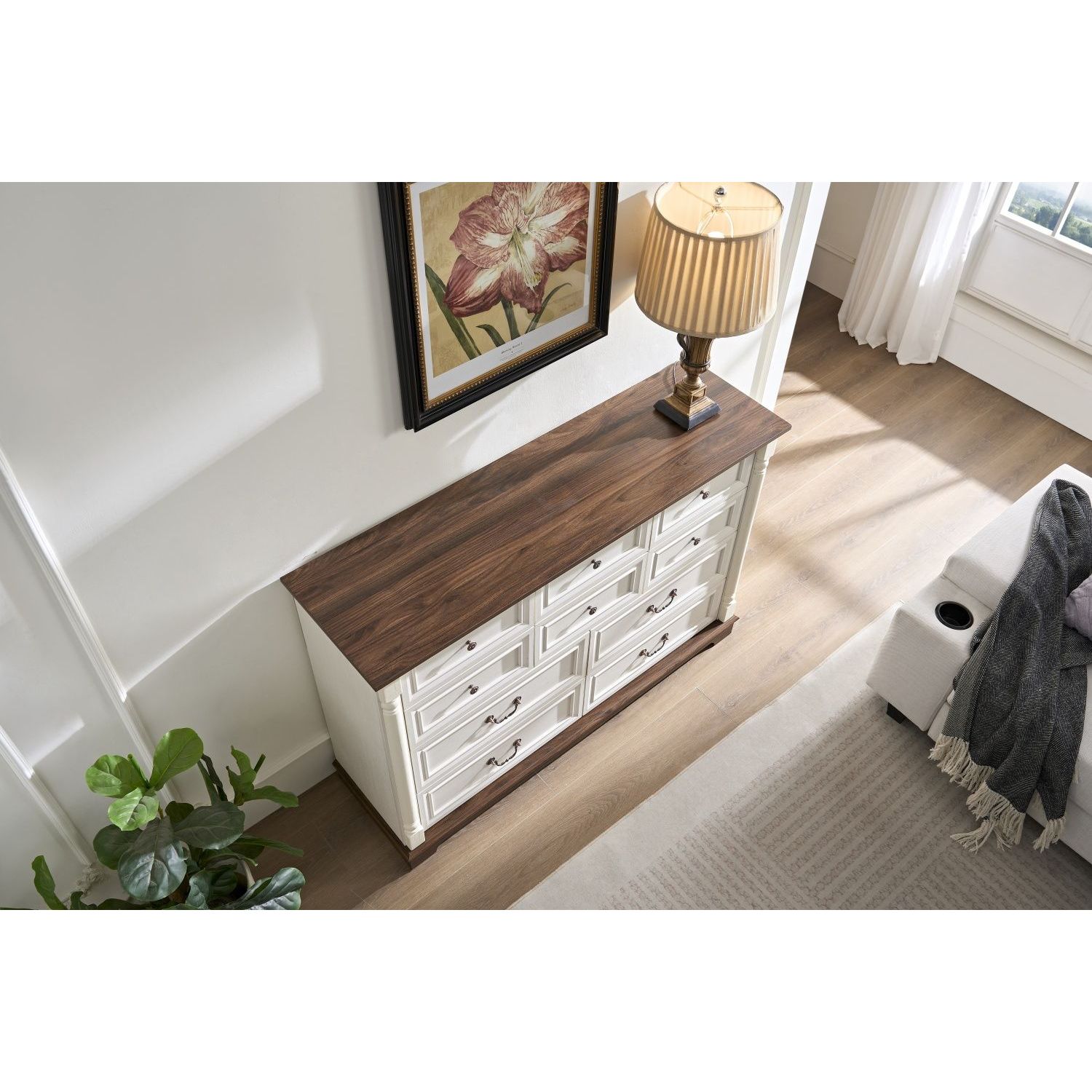 Rustic Wooden 10-Drawer Dresser Chest for Bedroom &amp; Living Room Base Riser Trim Storage Chest Drawers