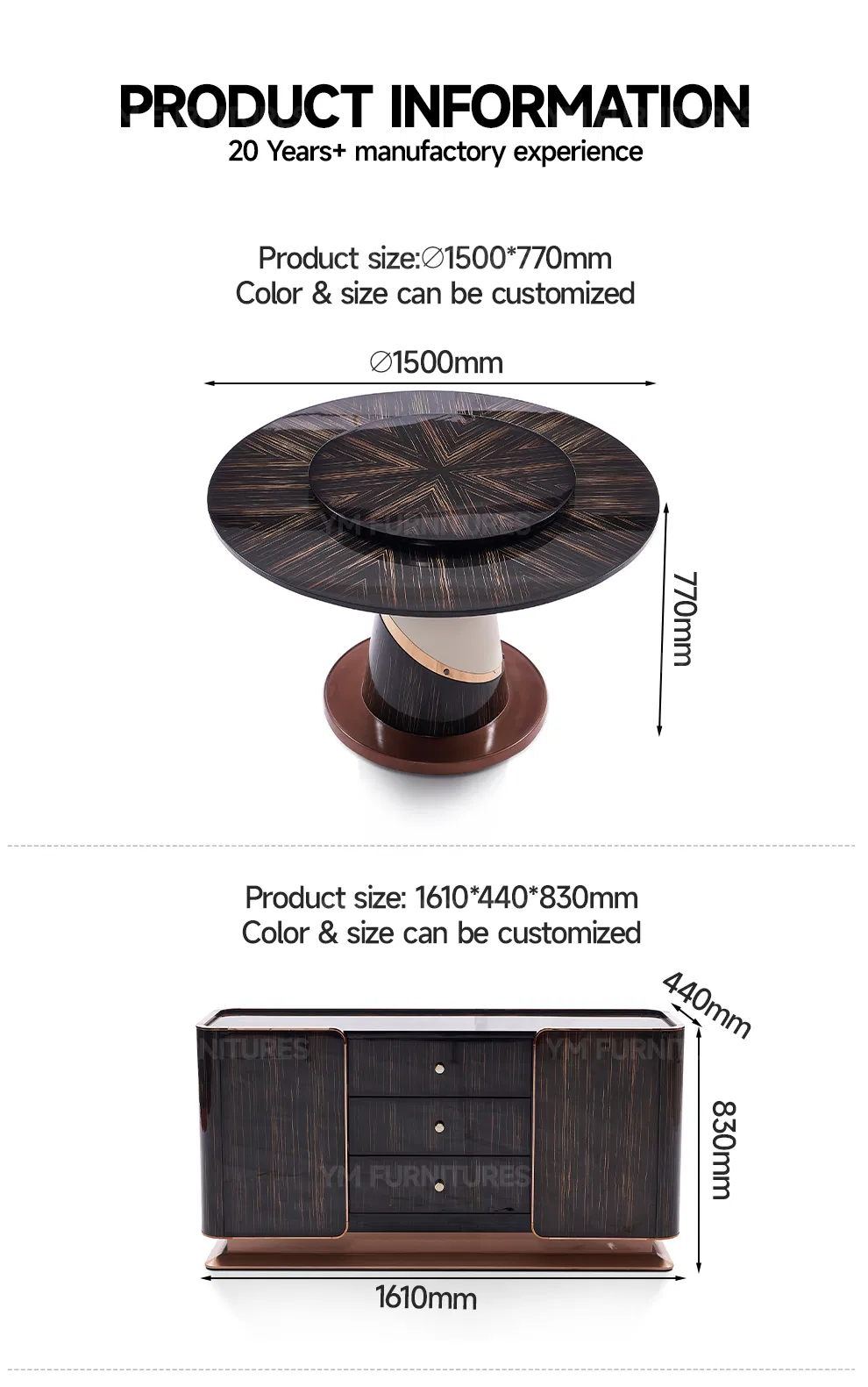 Dining Room Modern Furniture Round Wooden Lacquer Dining Table Set with Rotating Turntable