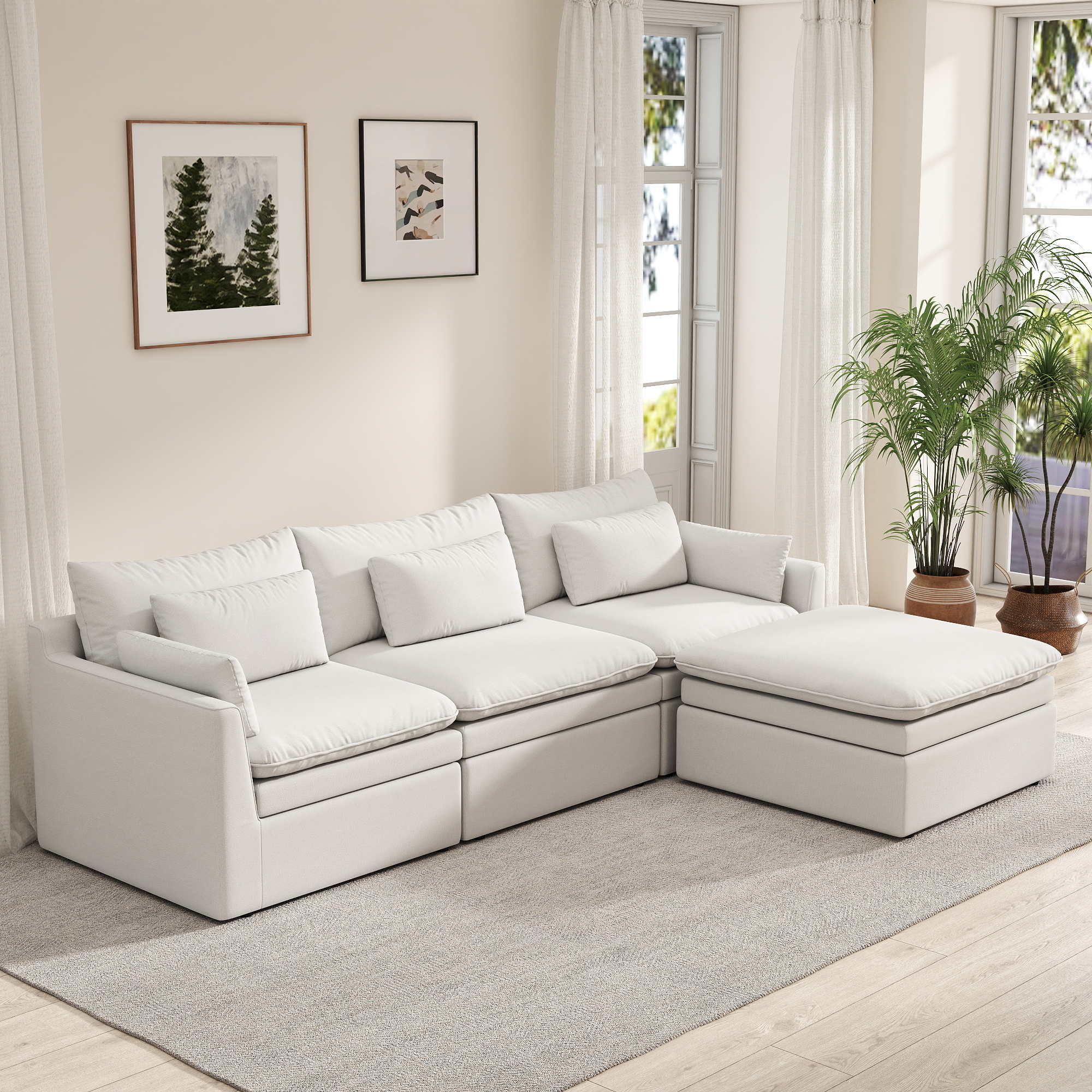 VOXHOME Modern Free Combination Microfiber Fabric Cloud Sofa Quality Sponge Modular Sectional Living Room Furniture Sofa Set