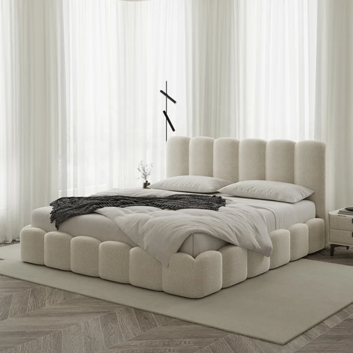 Zayshine French Retro Cream Luxury White Fabric Large Size Master Bedroom Bed 1.5 1.8 Meters Apartment Villa Hotel Double Bed