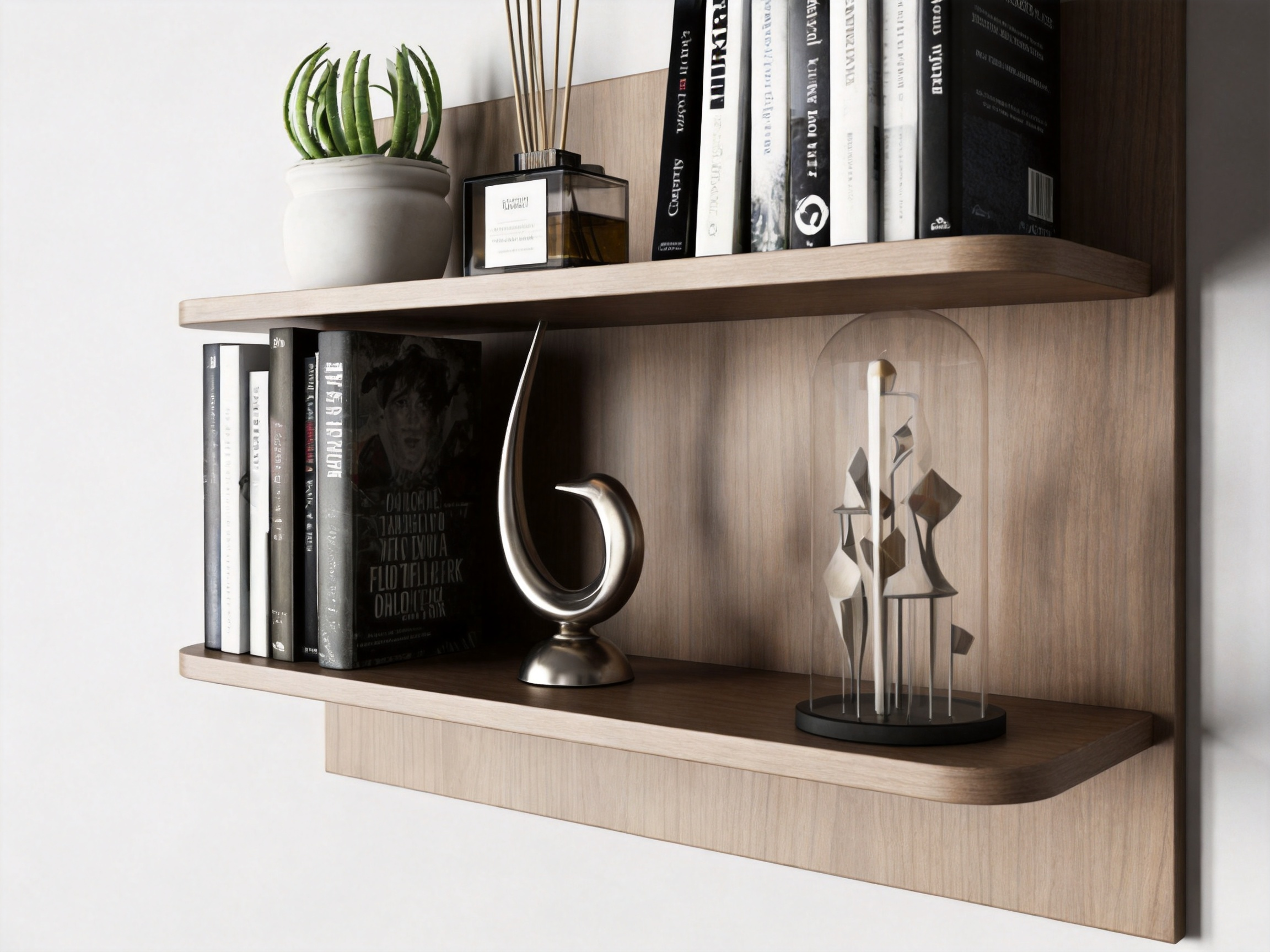 Modern Wood &amp; Black TV Stand with Floating Wall Shelves, Living Room Media Console &amp; Bookcase Set