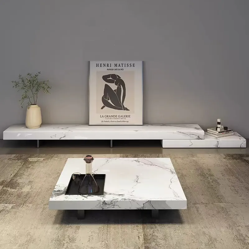Elegant Wooden Living Room Furniture Set with Marble Accents
