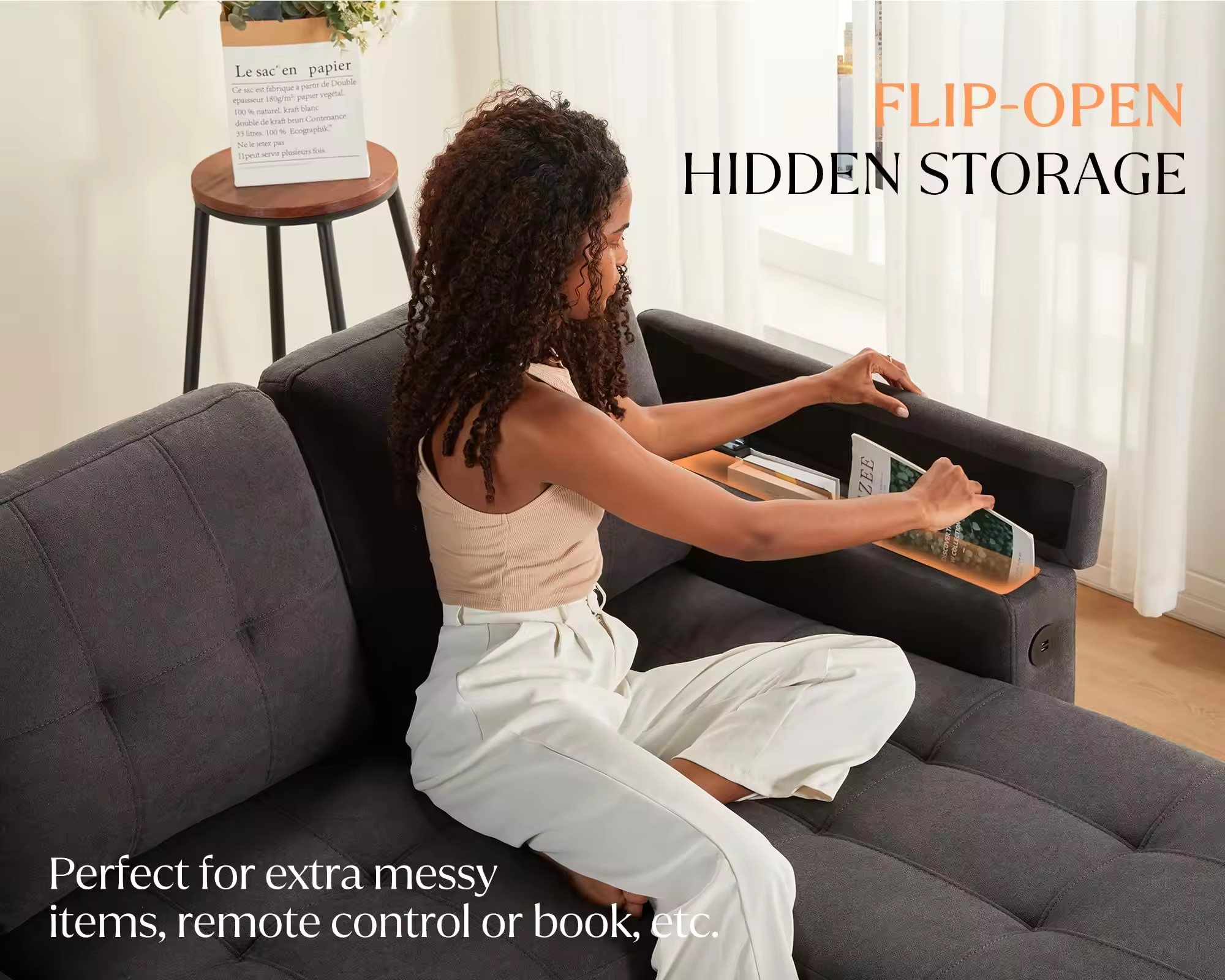 China Sleeper Sofa Pull Out Couch Bed with USB Charging Port Cup Holders L-Shaped Sectional Sofa with Storage Chaise Comfy Couch