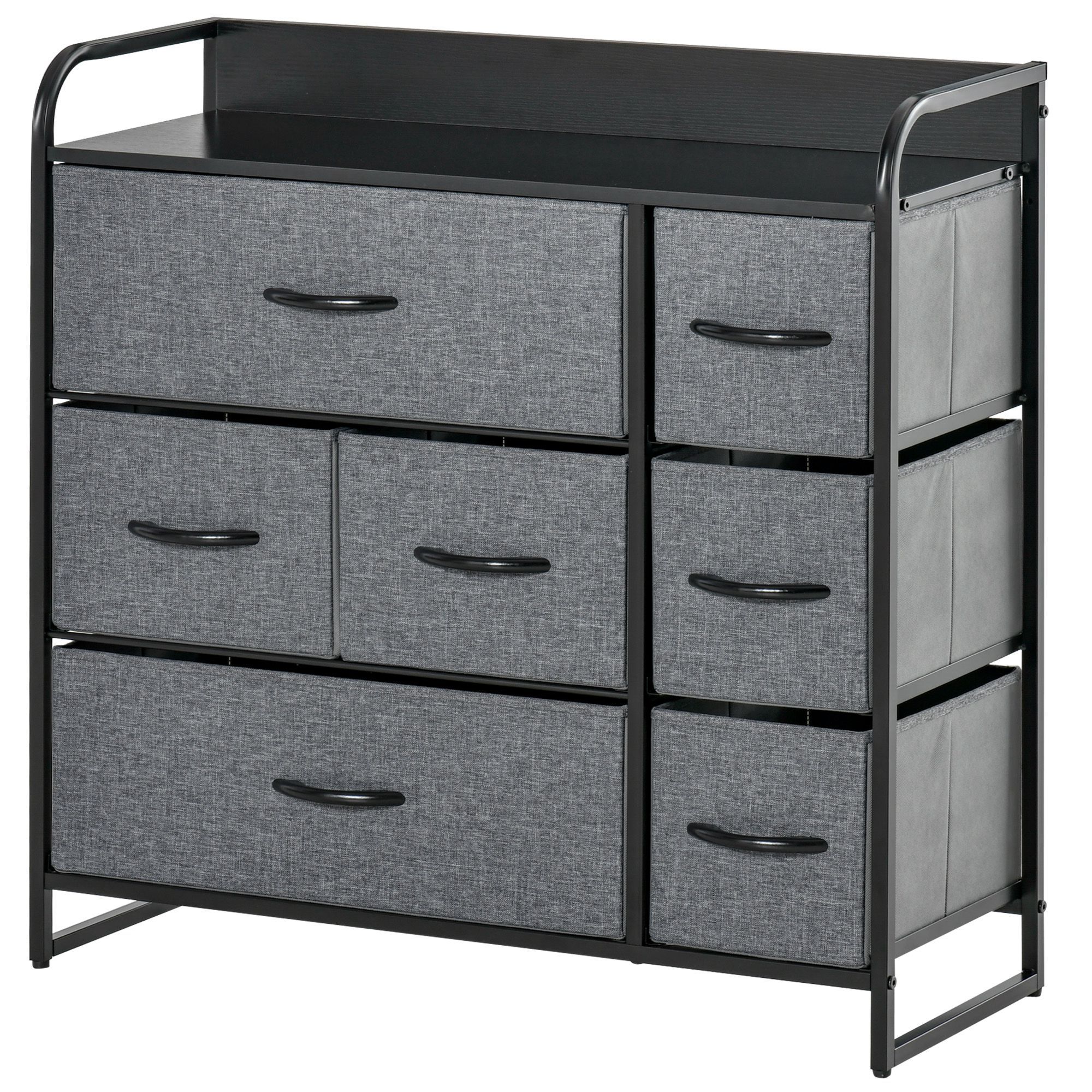 7-Drawer Gray Dresser with Steel Frame & Wooden Top Fabric Chest for Bedroom or Hallway Storage