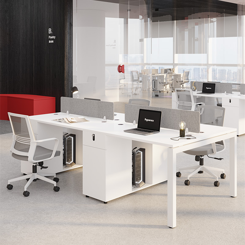 Simple Modern Home Office Furniture 4-Person Staff Desk and Chair Set with Modular Bamboo Screen Partition