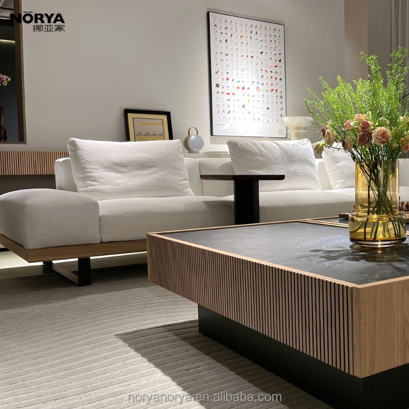 NORYA Italian Modern Fabric L-shaped Combination Luxurious Sofa Set For Living Room Wood Furniture European White Oak White