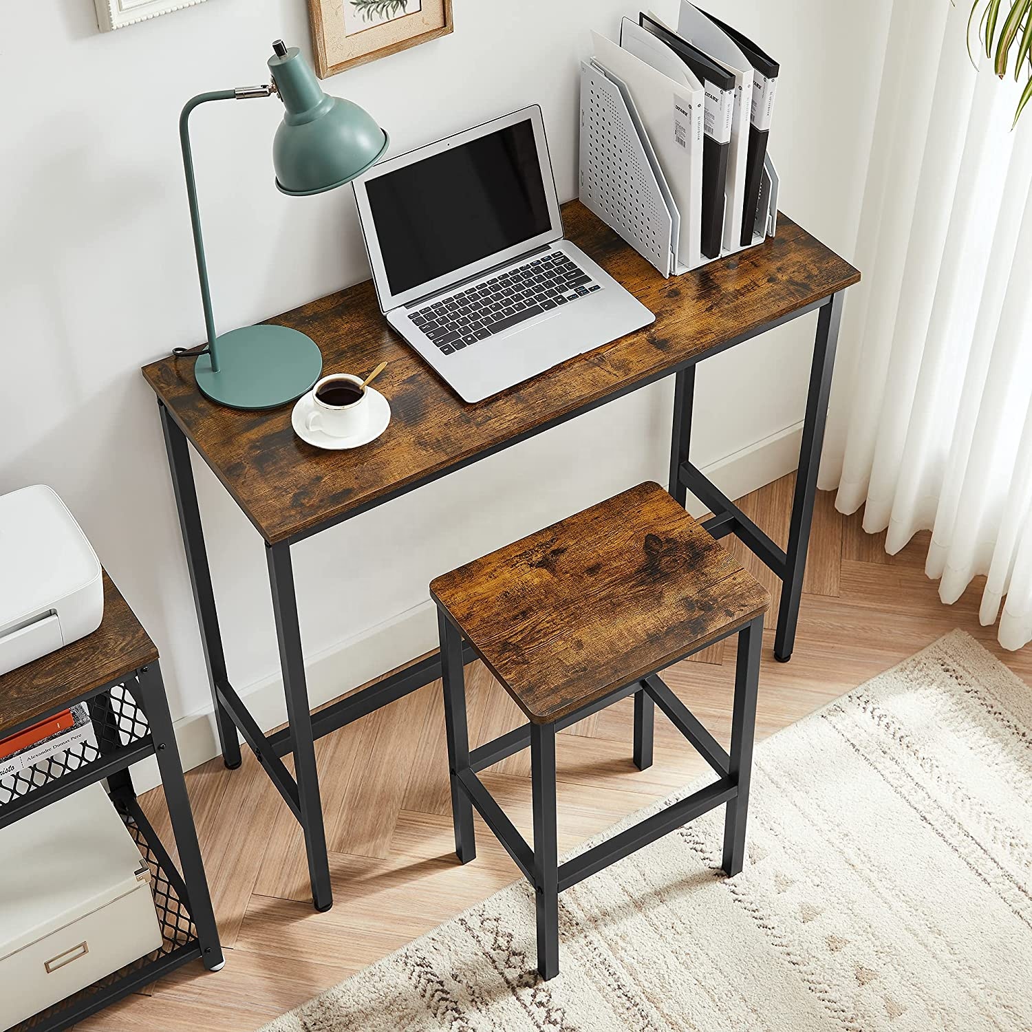 Industrial Dining Table Set Bar Table and Chairs Set Kitchen Bar Height Table with Stools Set of 2 Steel Frame