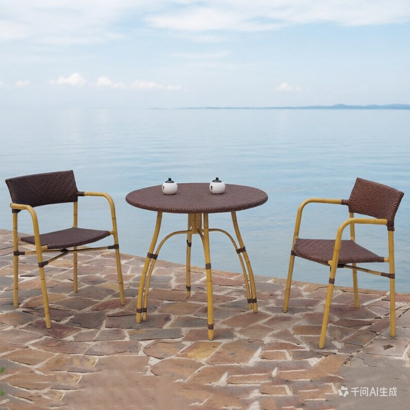 Panda Look Wicker Chair Stacking Rattan Outdoor Dining Table Set