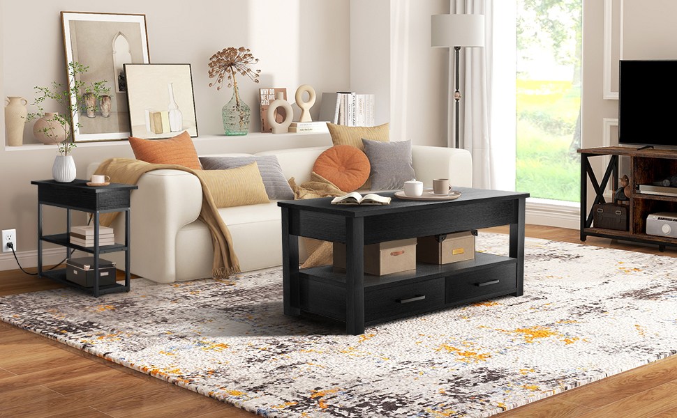 Lift Top Coffee Table with Storage Drawers Hidden Compartment, Center Table for Living Room, Coffee Desk Rising Tabletop