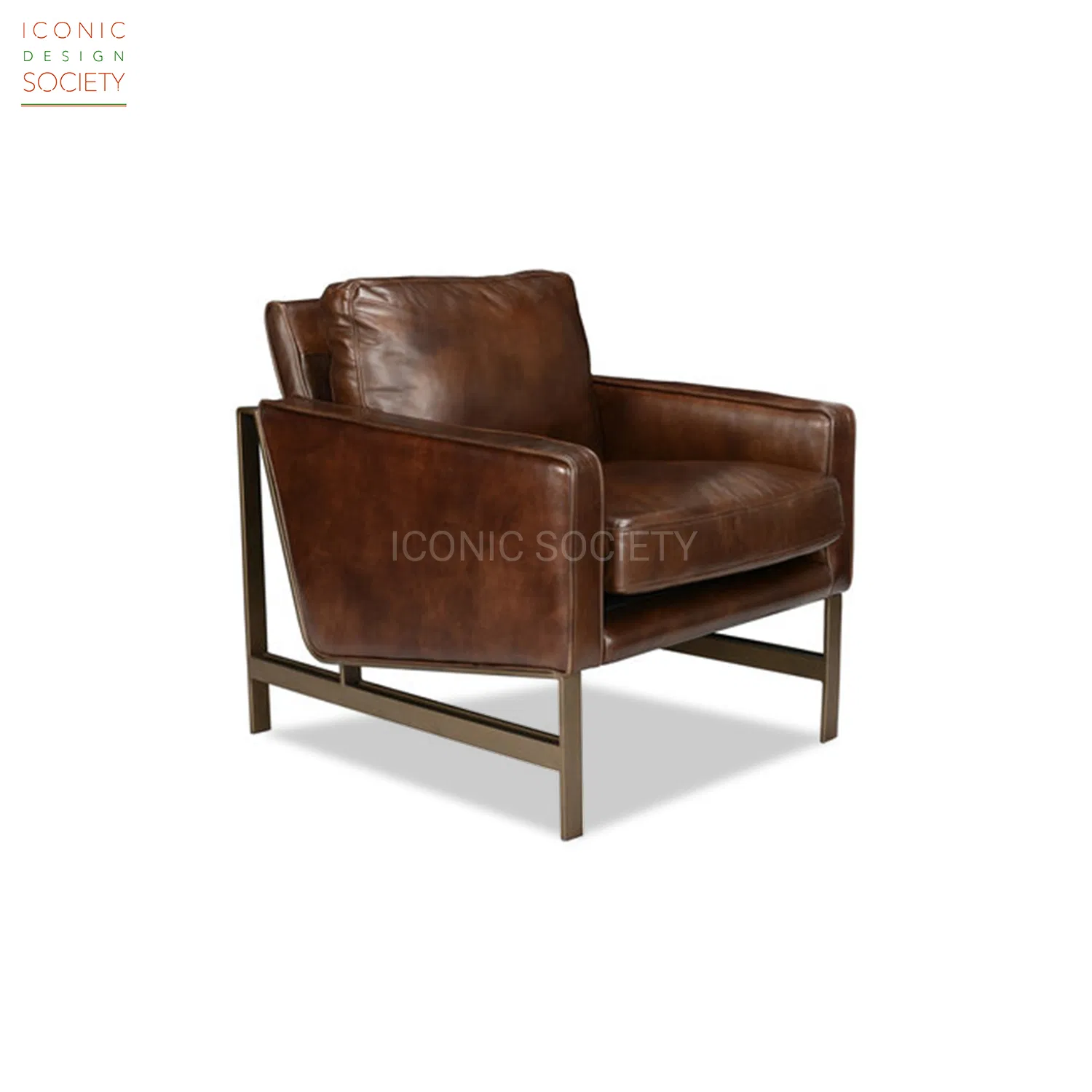 Handmade OEM Manufacturing Living Room Home Furniture Metal Frame Stylish Single Chair Leisure Sofa Set Genuine Leather Accent Armchair