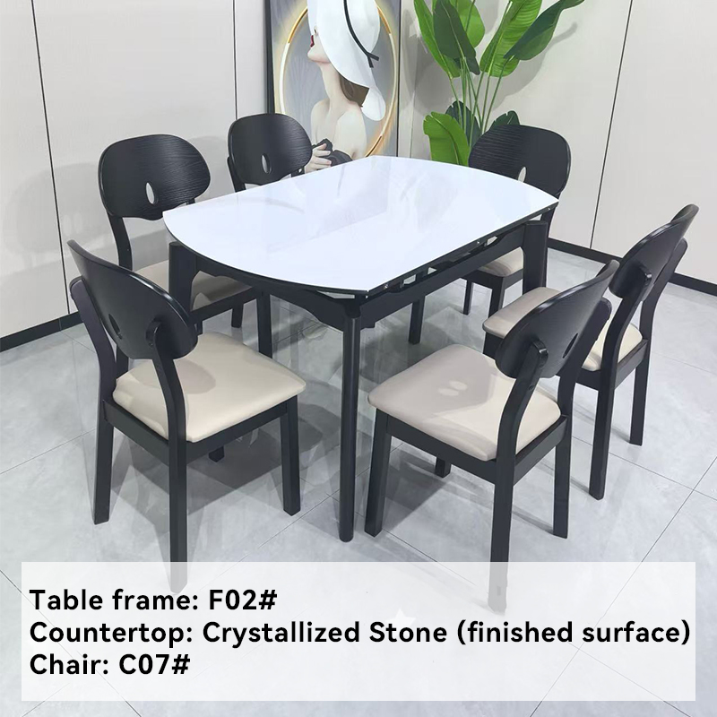Modern Folding Dining Table Set with 6 Chairs Tempered Glass Top and Solid Wood Frame