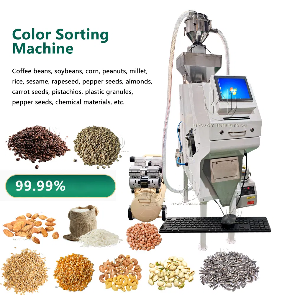Hcs500 50-500kg/H Máquina clasificadora de granos de arroz inteligente de sistema Windows, clasificador de color de frijoles mungo, clasificador de color de trigo, nuez de plástico, cacao, granos de café