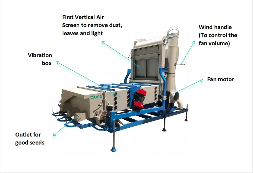 Máquina de clasificación y limpieza de semillas de Bofei Agricultural Machinery Africa para sésamo, trigo, arroz, maíz, chía, maíz y soja 99.9%