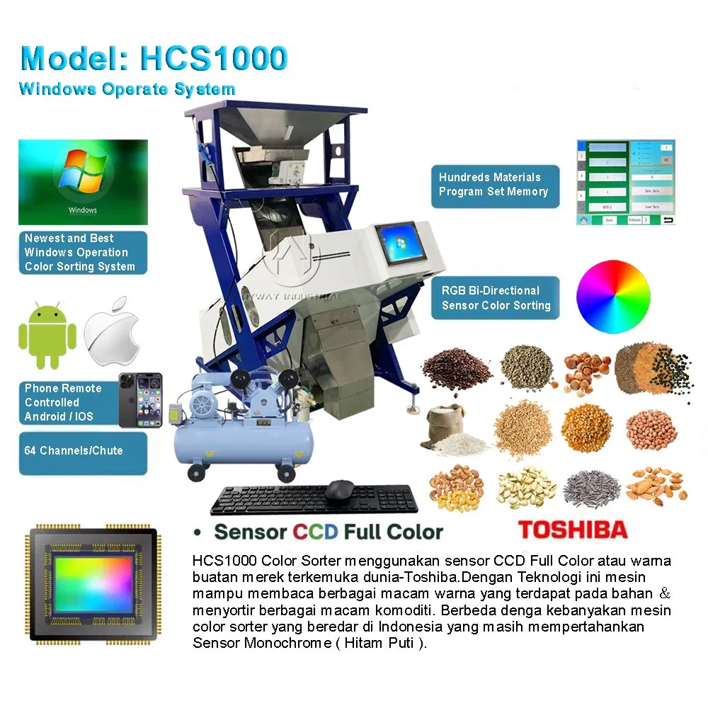 Hcs1000 50-1000kg/H Nueva máquina clasificadora de garbanzos, granos, arroz, trigo, nueces y granos de café de plástico, maquinaria agrícola