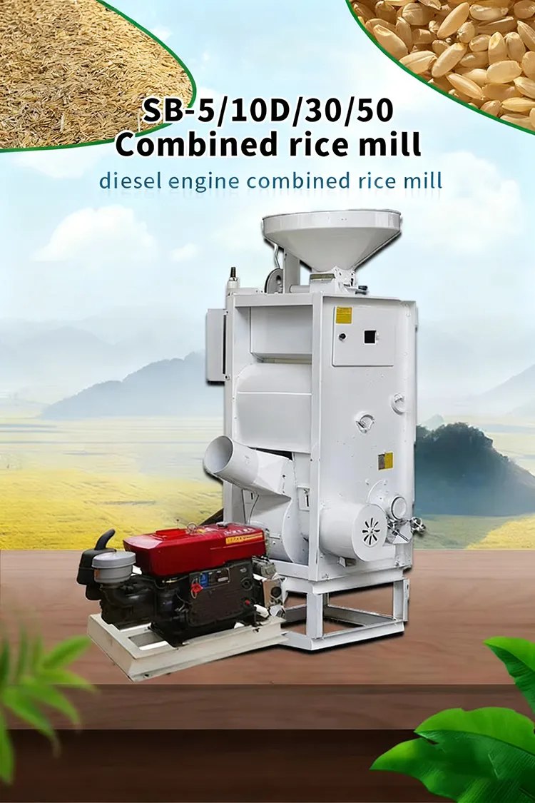 Combinación de máquinas desgranadoras de arroz de alta calidad totalmente automáticas, máquinas de blanqueo de arroz y molinos de arroz con motores diésel