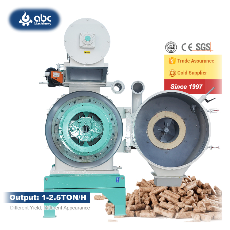 China Mejor Calidad Gran Molino de Pellets Industrial de Biomasa con Anillo de Muelle Impulsado por Correa para Hacer Astillas de Madera, Residuos de Hierba