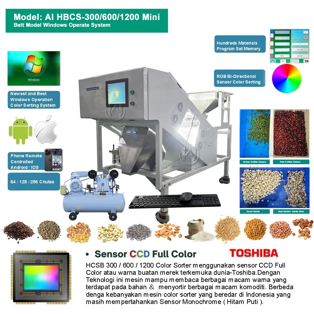 Máquina clasificadora de colores Ai Inteligente 500-1200kg/H Mini Cinta Oruga Granos de Café Cereza Ajo Plástico Pimiento Picante Almendras Aceitunas Pistachos Arroz