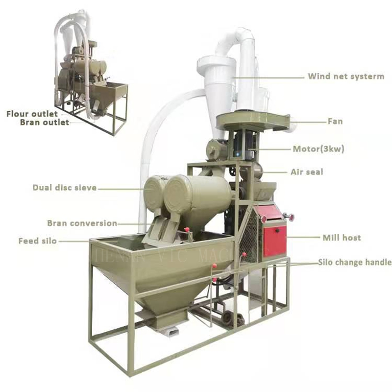 6-8tpd Máquina de molienda de harina de alta eficiencia automática combinada para trigo, arroz y maíz