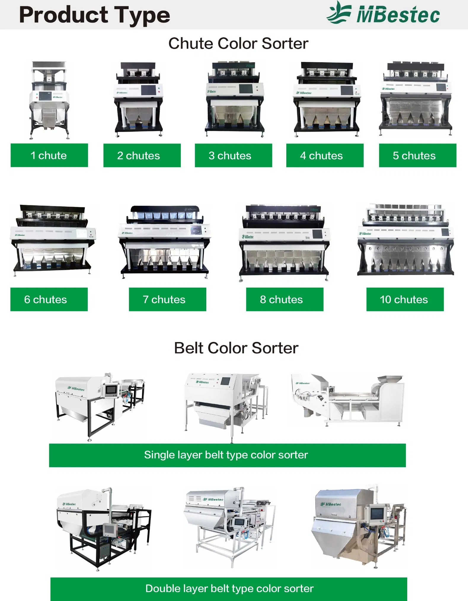 Máquina de clasificación óptica de color Mbestec modelo nuevo para arroz, legumbres, semillas y frijoles