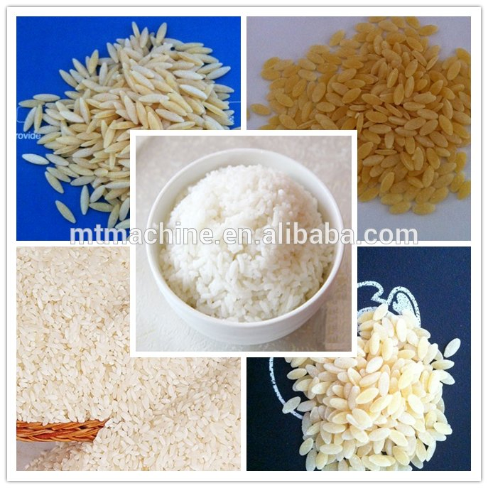 Configuración completa de procesamiento de arroz fortificado que incluye etapas de mezcla, extrusión, formación, secado y enfriamiento en una línea de producción integrada