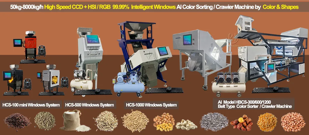 Máquina clasificadora de colores Ai Inteligente 500-1200kg/H Mini Cinta Oruga Granos de Café Cereza Ajo Plástico Pimiento Picante Almendras Aceitunas Pistachos Arroz