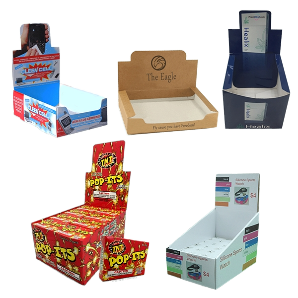 Custom Retail Kraft Paper Folders Display Packaging Box with Varnishing Recyclable POS Corrugated for Supermarket Promotion