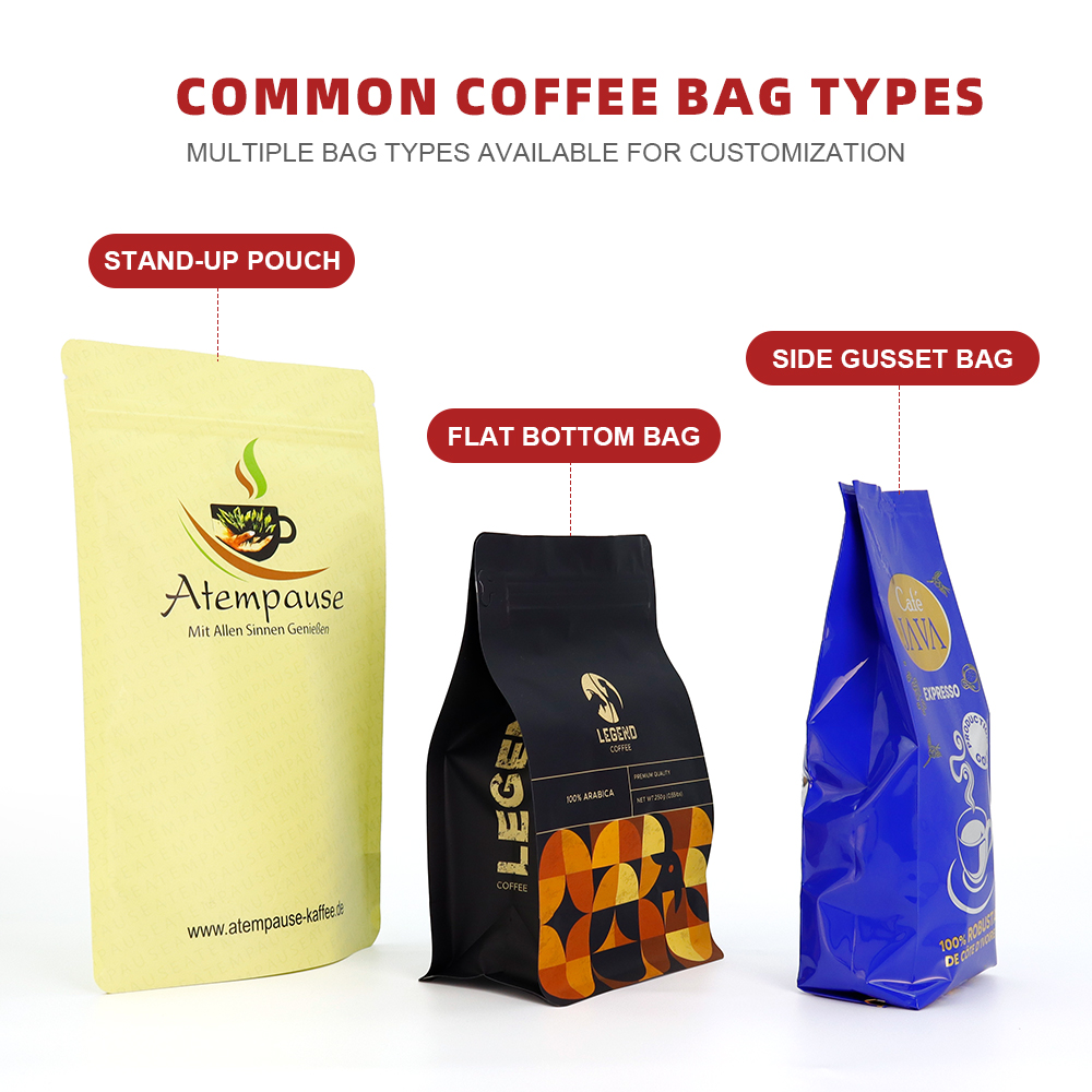 Custom Printed Coffee Packaging Bag Matte Flat Bottom Pouch With Valve and Zipper Luxury Minimalist Coffee Bean Bag