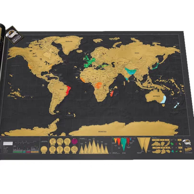 Custom Printed Scratch off World Map Printing for Travel Enthusiasts Personalized Travel Exploration Art Wall Decor