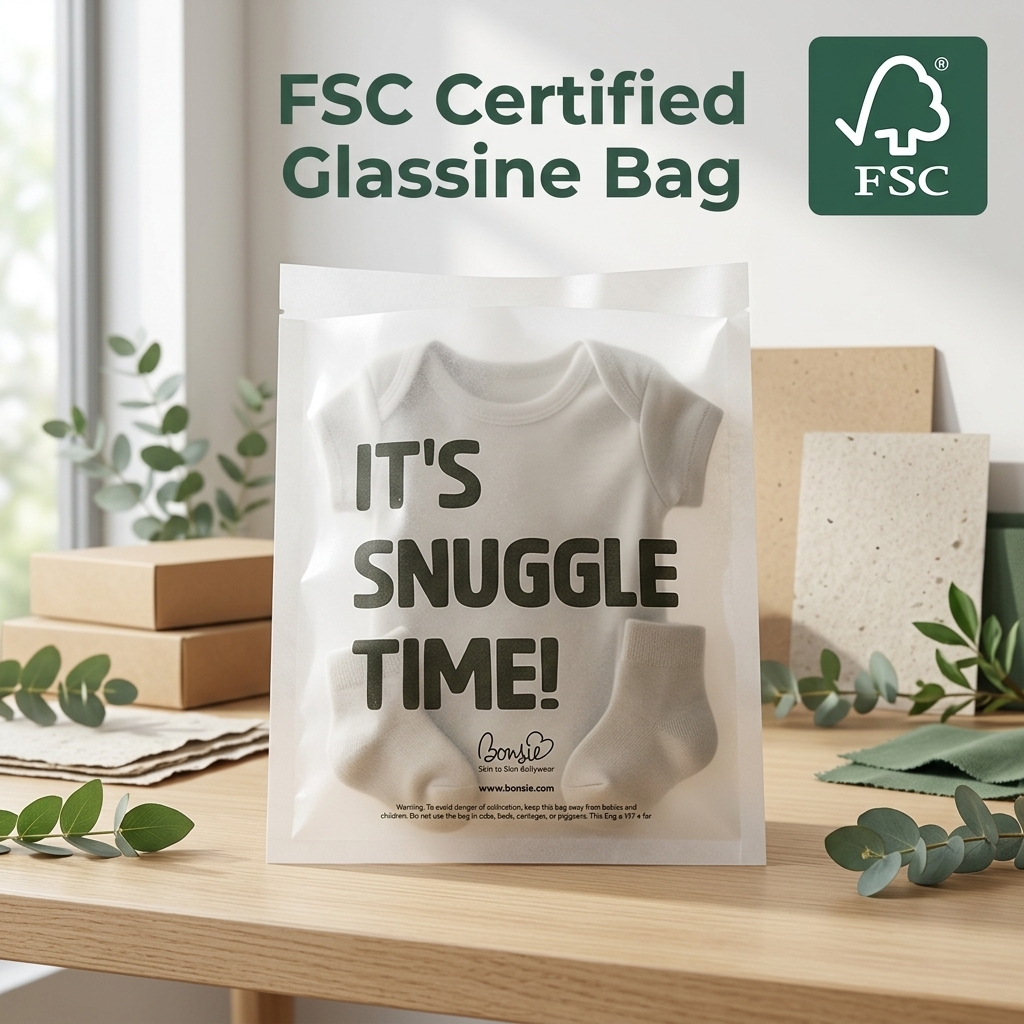 Custom Logo Printed Glassine Paper Bags Eco Friendly Apparel Packaging Carbon Neutral Translucent Clothing Pouches FSC Certified