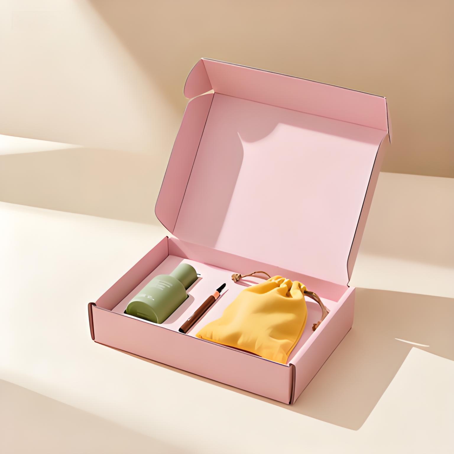 Cosmetic Packaging Box with Custom Logo Paperboard Mailer box Packaging Case for Beauty Products in Pink Kraft Paper