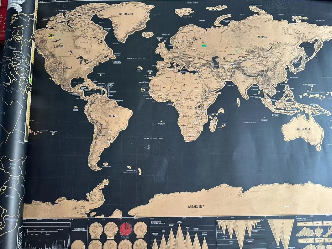 Custom Printed Scratch off World Map Printing for Travel Enthusiasts Personalized Travel Exploration Art Wall Decor