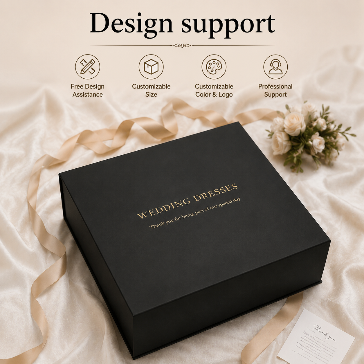 Custom Extra Large Magnetic Folding Gift Packaging Box Matte Black Rigid Paper Matt Lamination Recyclable Wedding Dresses