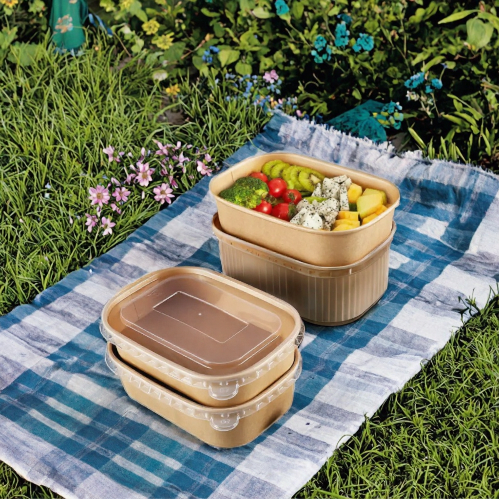 Factory Supply Disposable Rectangular Bento Box with Custom Logo Biodegradable Lunch Container for Takeaway Salad Food Packaging