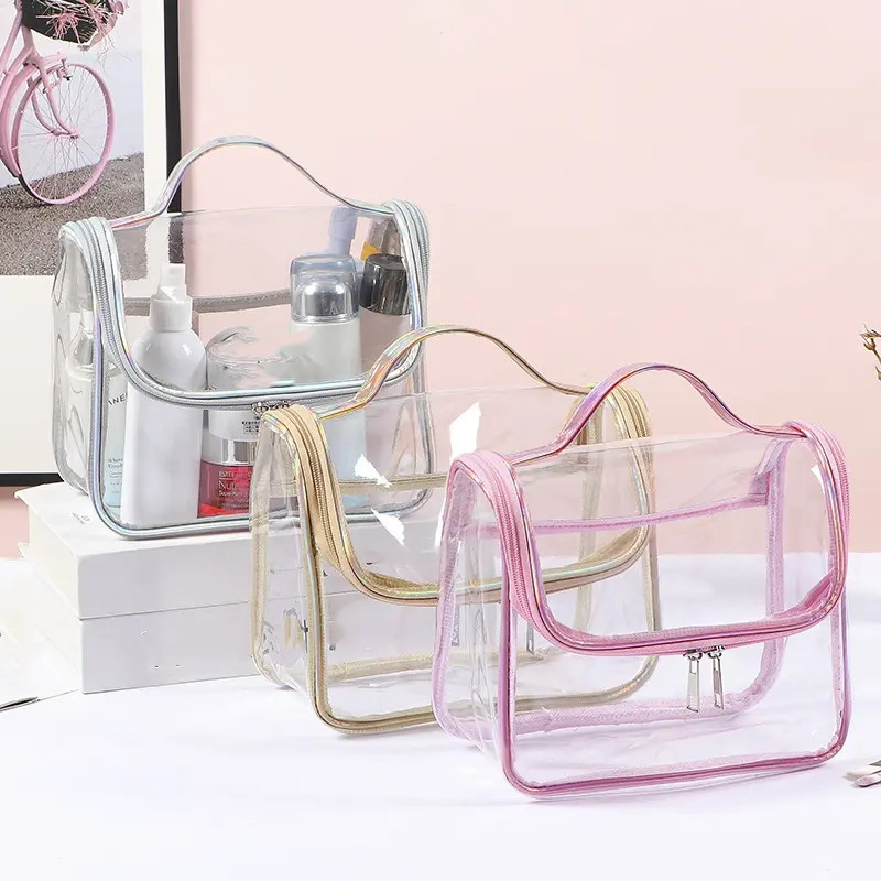 Clear PVC TPU Customizable Large Capacity Makeup Bag with Handle for Promotional Gift or Beach Use