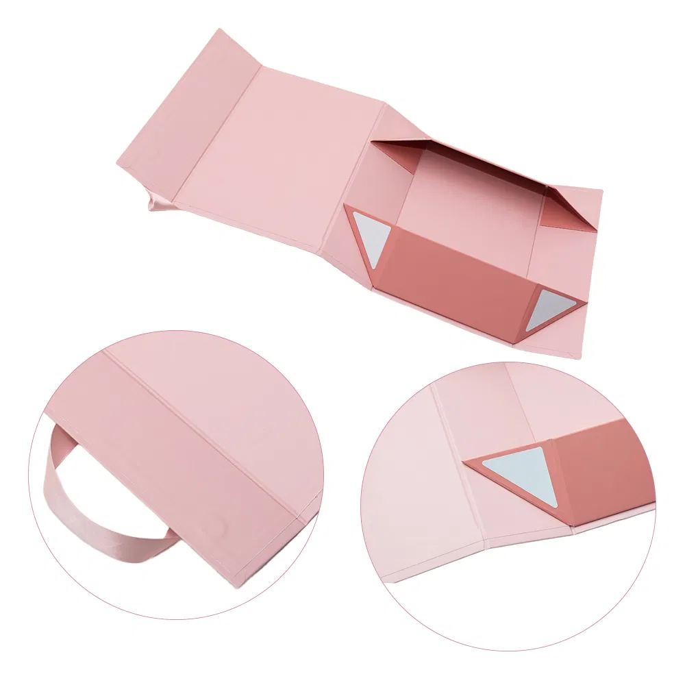 Wholesale Luxury Premium Pink Ribbon Folding Carton Jewelry Cosmetic Gift Packaging Box
