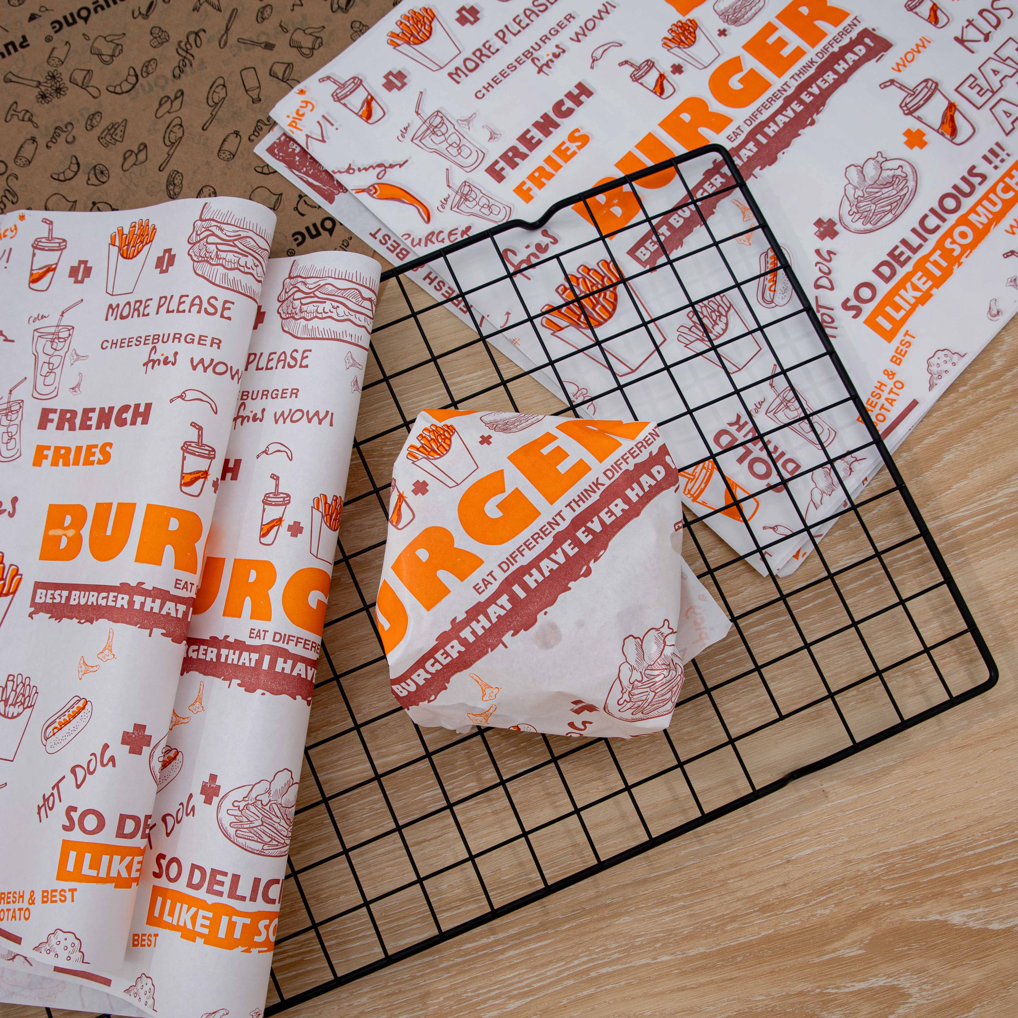 Wholesale Custom Food Grade Hamburger Hot Dog Sandwich Wrappers with Coated Logo Printed Bread Wrappers for Catering Restaurants