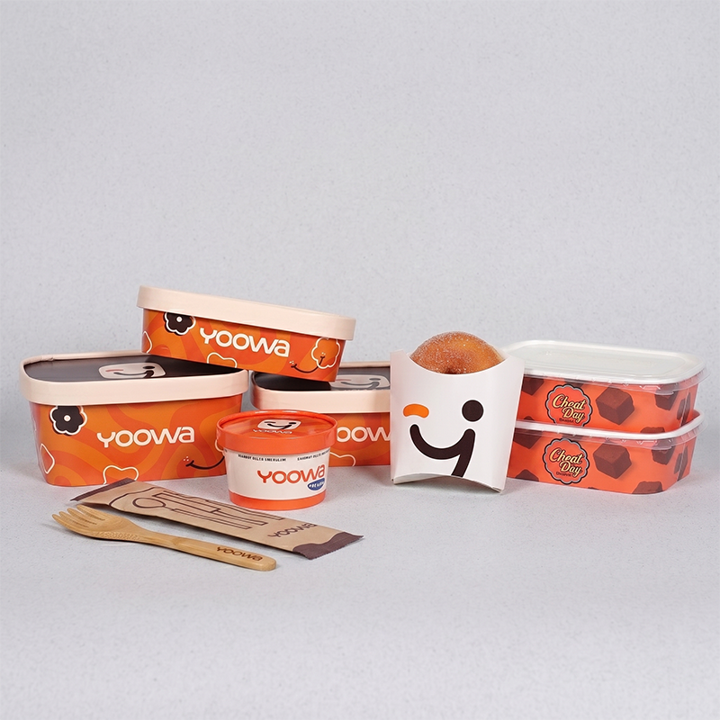 Eco-friendly Food Packaging Disposable Rectangular Paper Bowl Custom Food Containers with Tableware Set for Takeaway