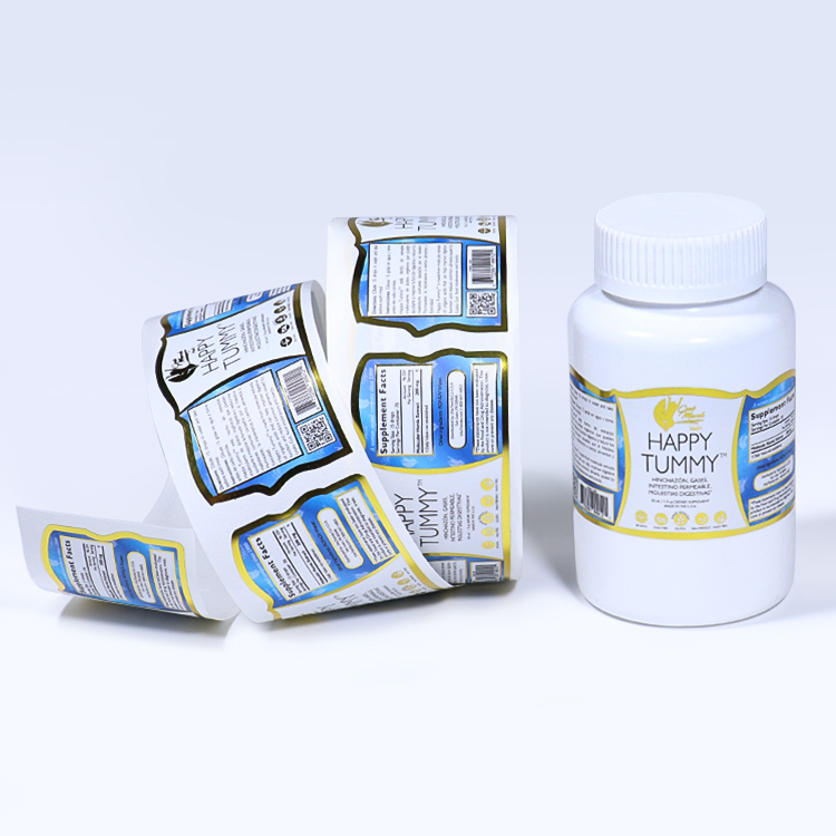 Custom Waterproof Self-adhesive Packaging Label Roll Private Sticker Label Vitamin Supplement Labels For Medical Bottle Logo
