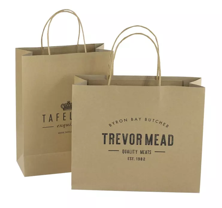 Brown Reusable Fast Food Take Away Recyclable Flexo Printed Kraft Paper Bag Classic Style Custom Logo Shopper Bag for