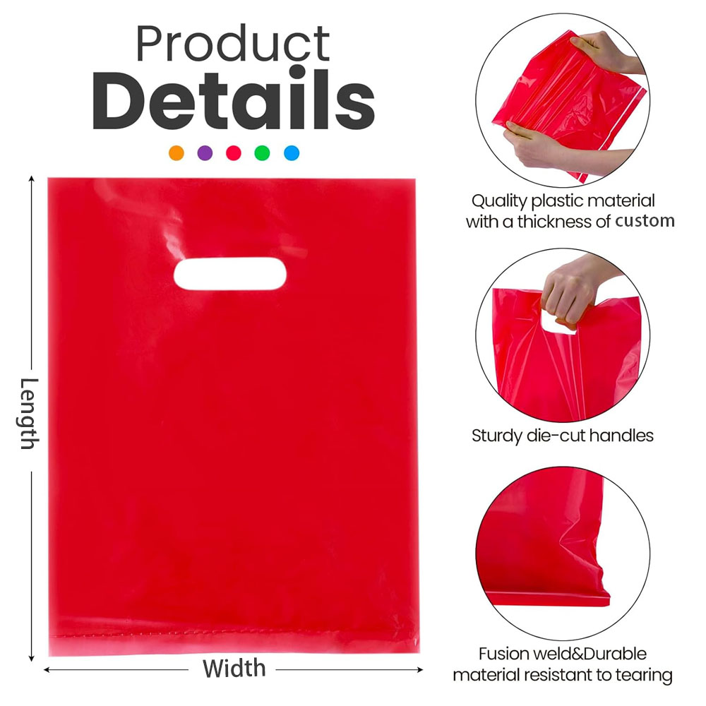 Wholesale Luxury PE Die Cut Handle Shopping Bag Custom Logo Polyethylene Packaging Bag for Jewelry Ring Necklace Clothing Stores