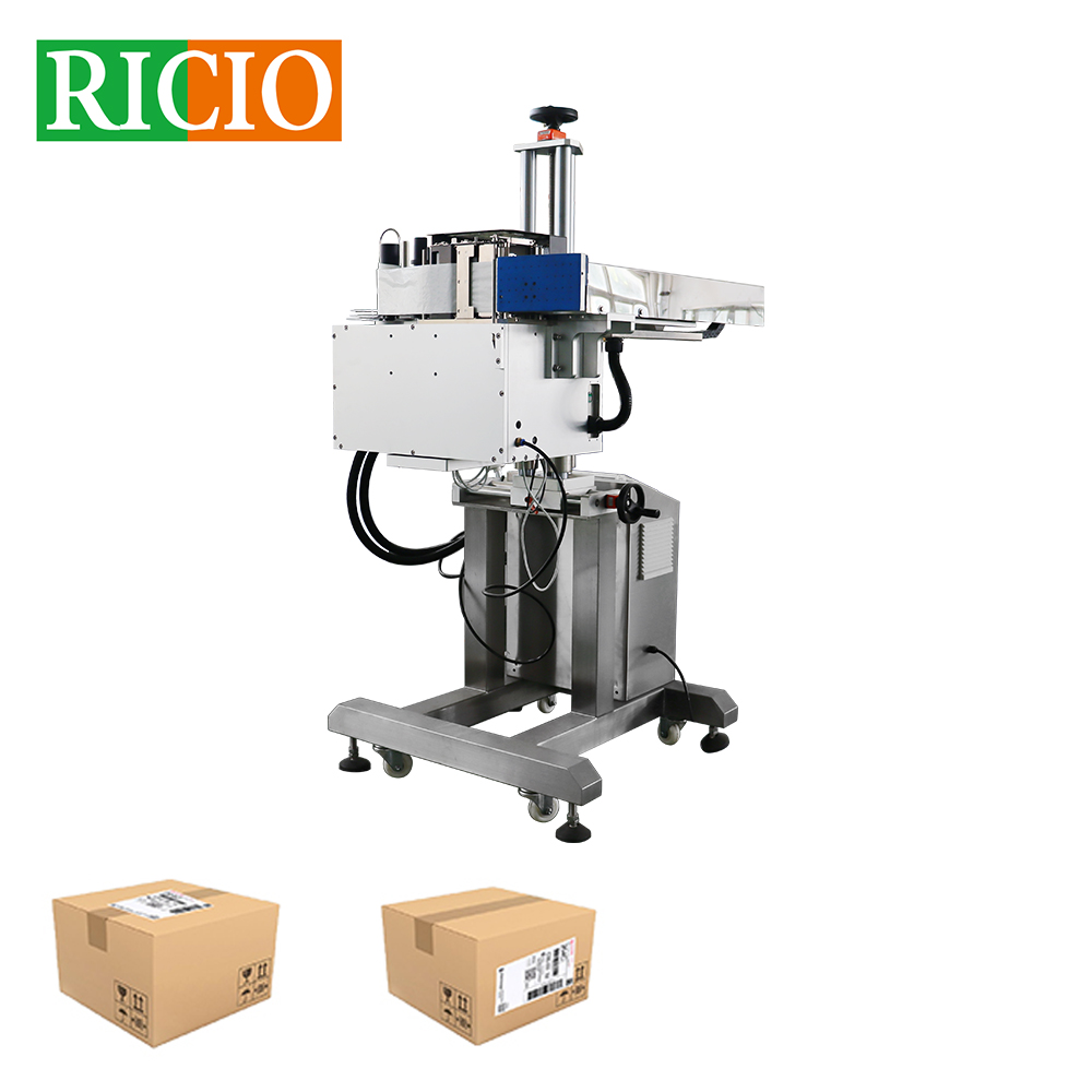 Automatic PLC Self Adhesive Instant Label Printer for Glass Metal Wood Cartons Case Barcode Address Shelf Life Marking Lot PO No