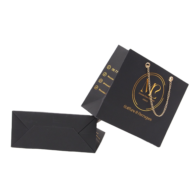 Custom Black Paper Bag with Hot Stamping Embossing for Luxury Branding and Marketing Event Packaging with Foil Logo