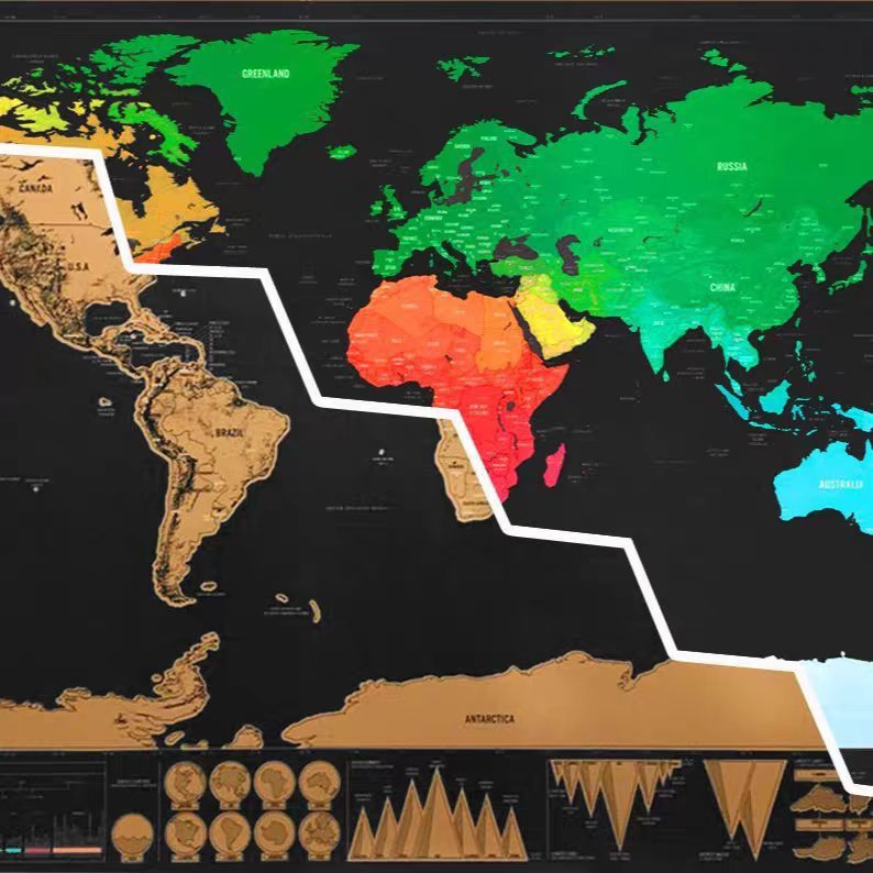 Custom Printed Scratch off World Map Printing for Travel Enthusiasts Personalized Travel Exploration Art Wall Decor