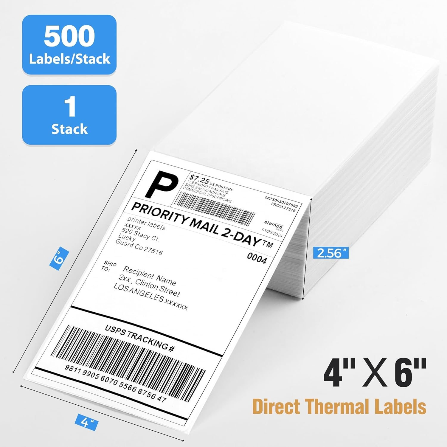 High-quality 4x6 shipping label printer with perforated direct thermal labels, for warehousing and logistics