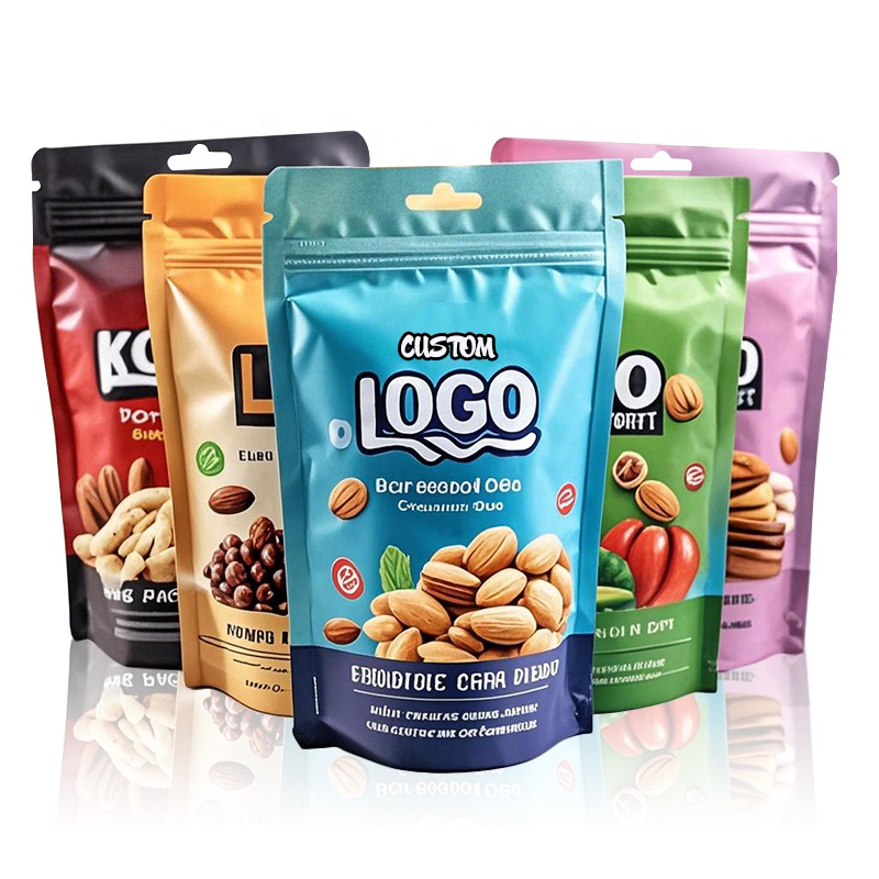 Custom Printed Design Resealable Plastic Bags Food Packaging Doypack Stand Up Pouch Zip Lock Mylar Bag With Logo